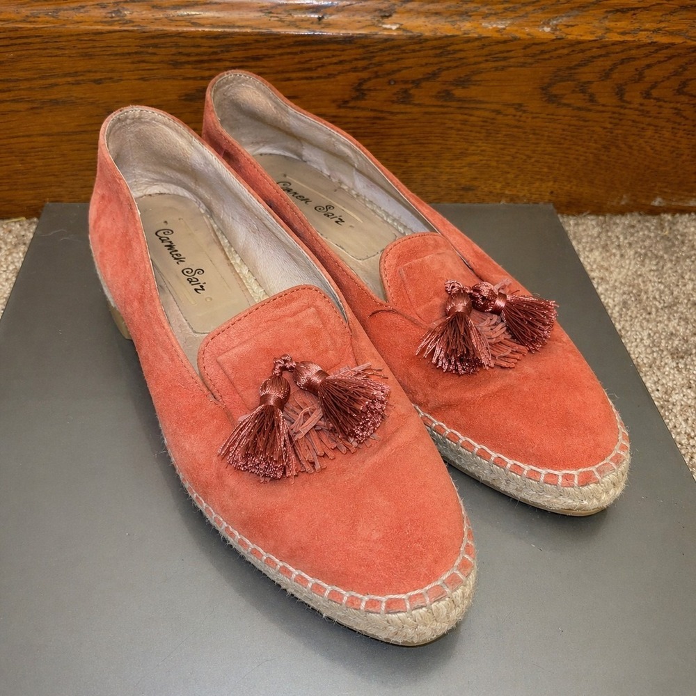 Carmen Saiz Espadrille Flats Womens EU 40 US‎ 9.5-10 Coral Suede Tassel...